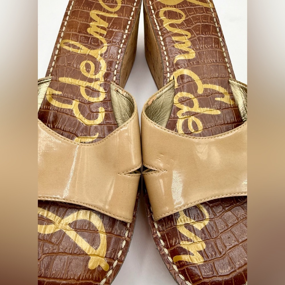 Sam Edelman Sandals 10M Cork Wedge Platform Beige Matte - Picture 5 of 11